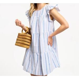 NWT 100% Cotton Light Color striped Shift Mini Dress Size Medium